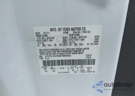 2011 Ford F-150 Xlt from USA, damaged, VIN 1FTFX1EF6BFB66502